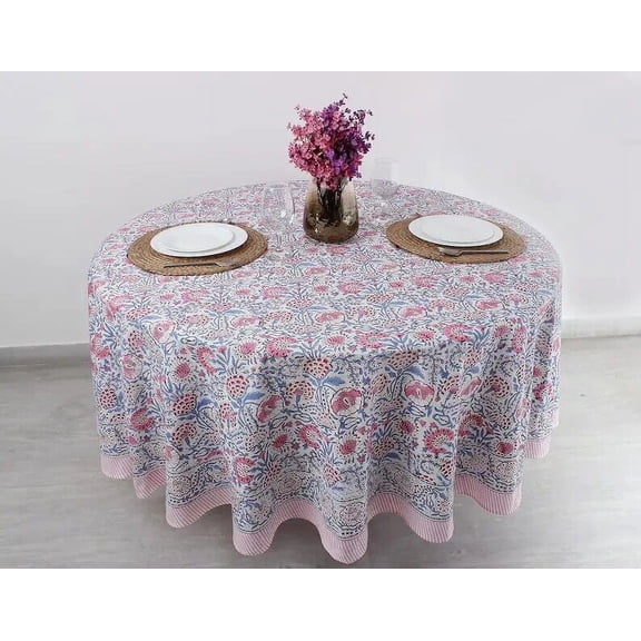 New Era Creation Light Blue Print Table Cloth, Cover India Cotton Table Linen, Custom,Gift for Her,Indian Table Cloth Indigo Print