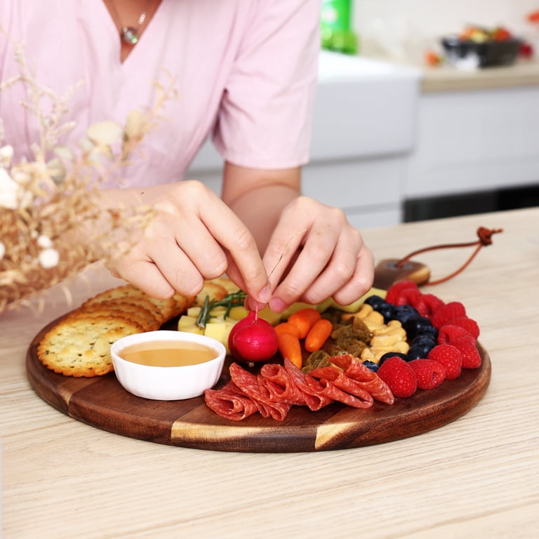 Hecef 12-Inch Round Acacia Wood Charcuterie Board with Handle photo 8