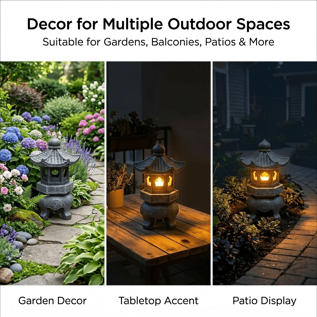 Lumiartisan Japanese Resin Lantern Garden Statue Zen Style - UV Resistant Lighted Roof Outdoor