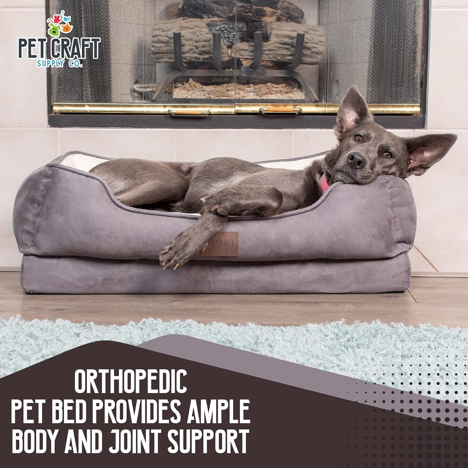 Pet Craft Supply Premium Orthopedic Lounger Dog Bed Sofa Style Couch Removable Washable Cover Joint Arthritis Relief Bolster Headrest Pet Bed for Small Dogs Medium Large Breed Dogs, Cream