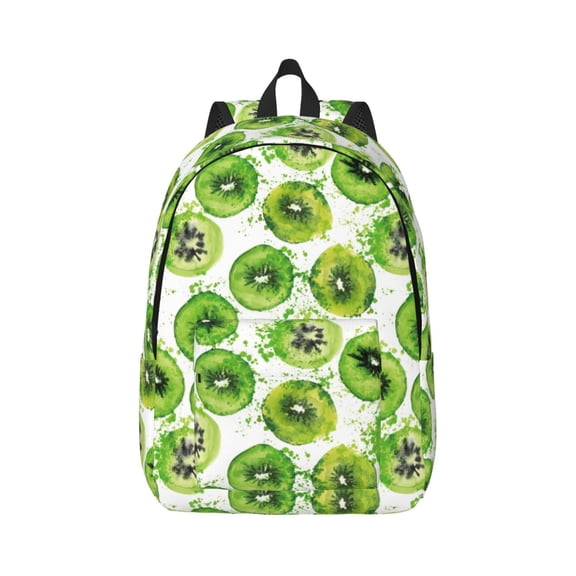 Honeii Green Kiwi Print Canvas College Laptop Backpack, Durable Rucksack Travel Notebook Bag School Backpack Book Bag for Men Women-Small
