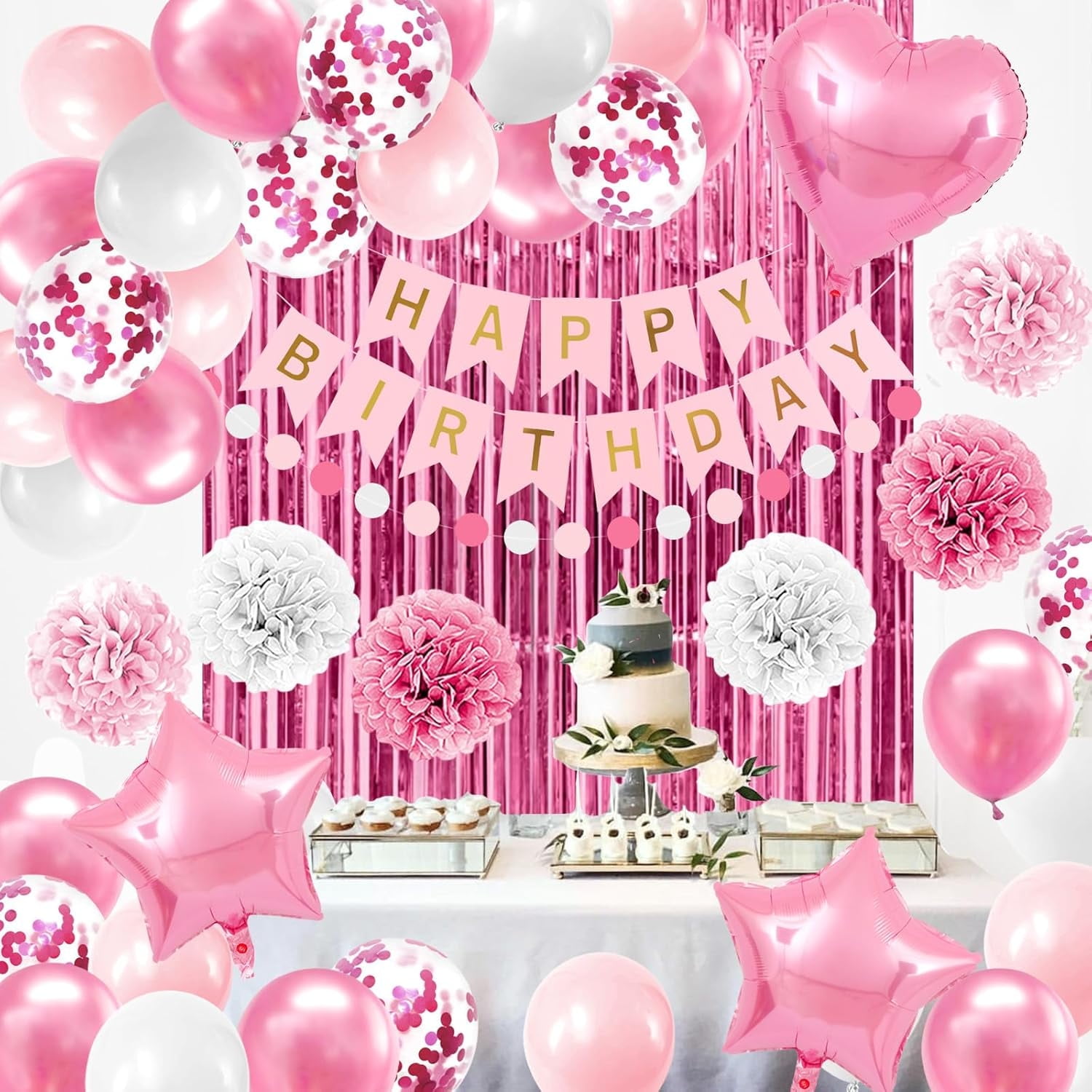 FOTENG Pink Birthday Party Decoration Kit photo 2