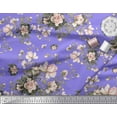 thumbnail image 3 of Soimoi Purple Silk Fabric Leaves & Rose Floral Printed Fabric 1 Yard 42 Inch Wide, 3 of 3