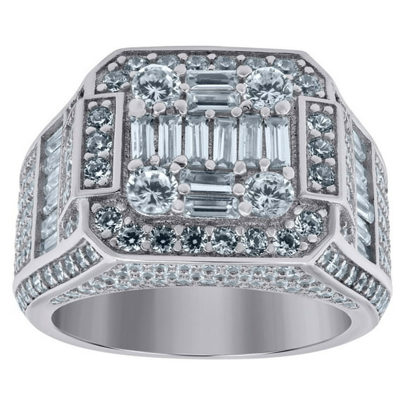 925 Sterling Silver Mens Round Baguette Cubic Zirconia Fashion Ring Size 8 13.4x22mm Wide Ring for Men
