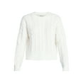 thumbnail image 5 of No Boundaries Cable Crewneck Drop Shoulder Sweater, Midweight, Women's XXS-XXL, 5 of 5
