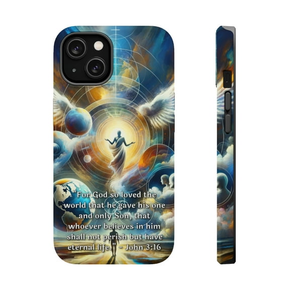 DistinctInk Tough Case for Apple iPhone 15 (6.1" Screen), Compatible with MagSafe Charging - "The Gift of Eternal Life: John 3:16"