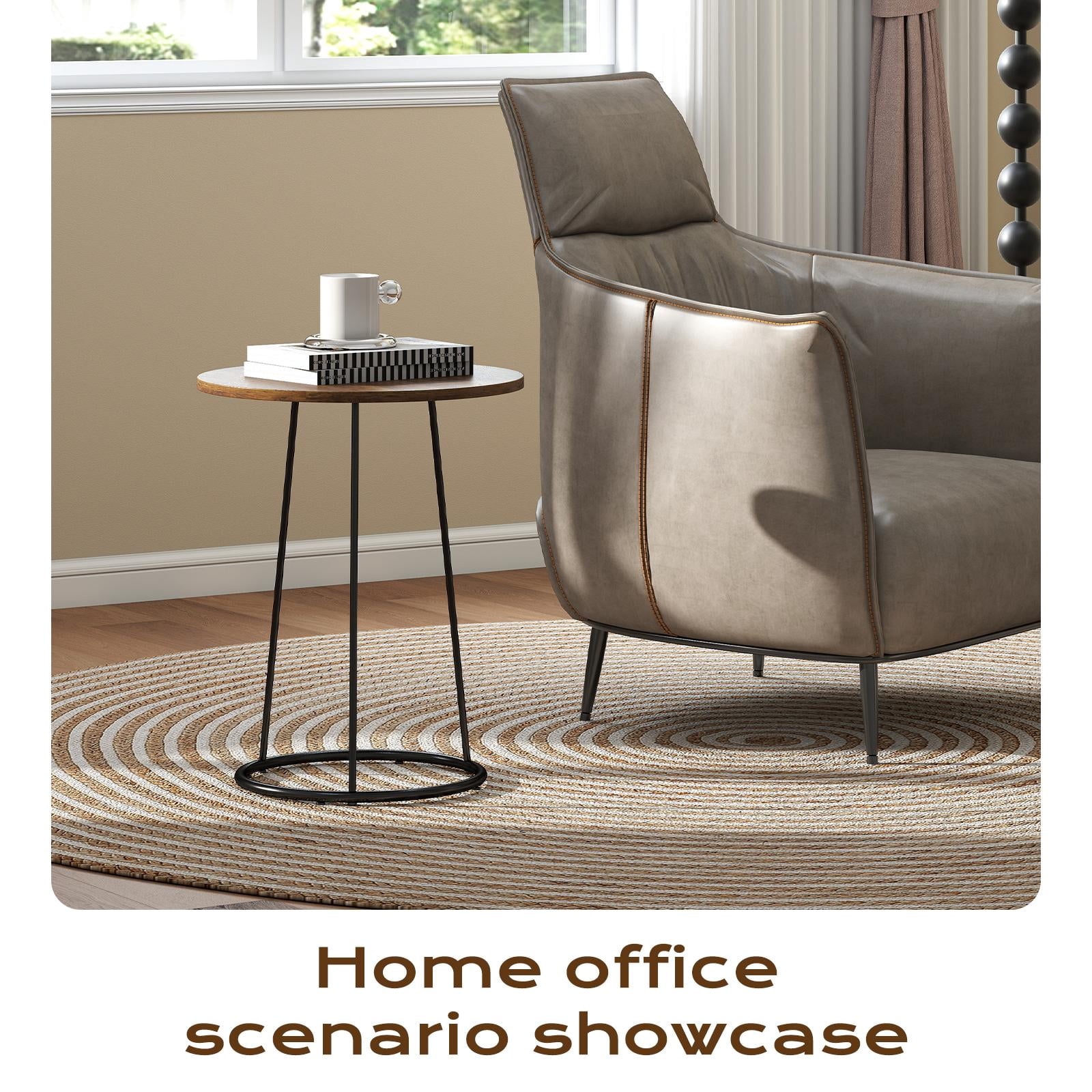 Manora Round End Table Small Side Table for Living Room Bedroom Corner Table Drink Table, Red Brown Oak Finish