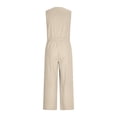 thumbnail image 3 of Women's Summer Cotton Linen Jumpsuits Loose V Neck Button Down Drawstring Wide Leg Pants Rompers Overall with Pockets, 3 of 3