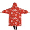 thumbnail image 2 of Oversized Wearable Blanket Hoodie,Red Christmas Text and Snowflake Pattern Sherpa Blanket Hoodie with Super Pockets,Super Warm Fuzzy Pullover for Women & Men, 2 of 6