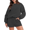 thumbnail image 2 of ICHUANYI Clearance Women Fashion Round-Neck Blouse Long Sleeve Tops Sweatshirt Shorts Casual Suit Sets(Dark Gray, XXL) ICHUANYI WER2023080913279, 2 of 7