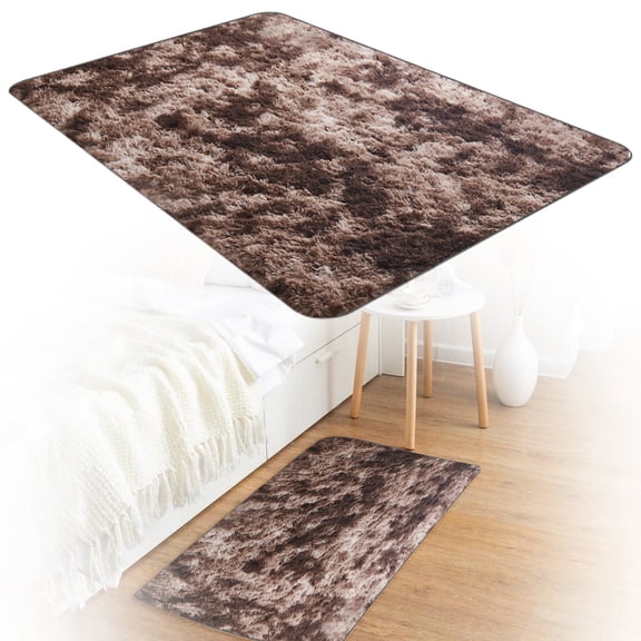 Soft Runner Rugs for Bedroom Hallways, 23.6 x 15.7in Tie-Dyed brown Fluffy Shag Throw Area Rug Non Slip for Bedside Dorm, Long Shaggy Furry Carpet for Nursery Living Room