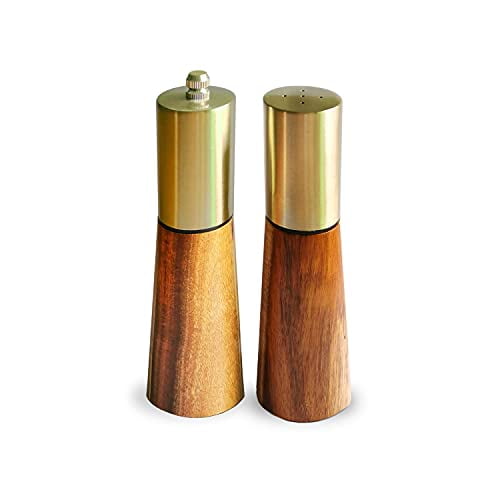 Wooden Salt and Pepper Mill Set,Salt and Pepper Grinder with Adjustable Rotating Screws for Home Kitchen,Camping,Dining Room and Barbecue,2 Pack 