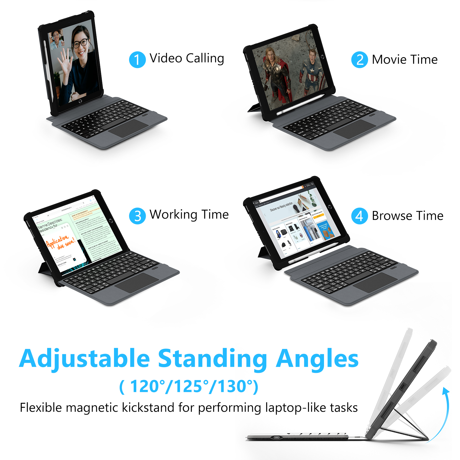 Keyboard for iPad 9/8/7th Gen 10.2'', iPad Air 3rd Gen, iPad Pro 10.5'', with Trackpad,Keyboard Case ,Detachable Wireless Bluetooth Keyboard with Backlit, with Pencil Holder