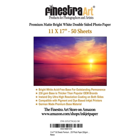 11" X 17" Premium Matte Bright White Inkjet Double Sided Photo Paper - 50 Sheets