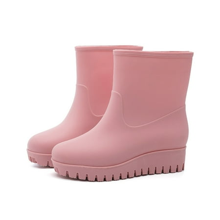 

Cathalem Fashion Casual Inner High Rain Shoes Women Flat Bottomed Antiskid Outer Versatile Rain Boots Middle Boot Rain Covers Men Pink 7.50