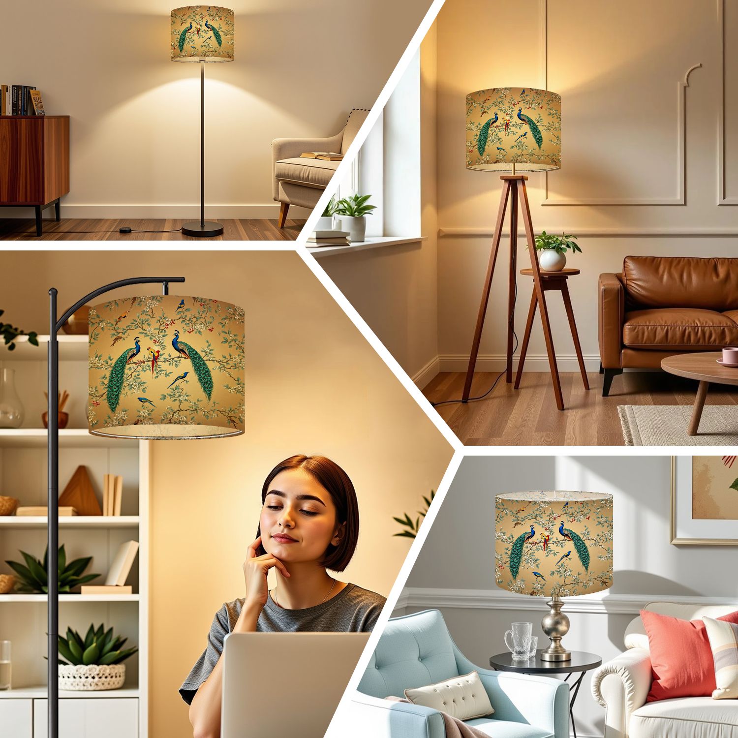 Linen Drum Lampshades Chinoiserie Vintage floral for fabric poster print Mural Bloom 13"x13"x10" Light Shade for Table Lamps Floor Lamps Drum Lamp Shades Lampshade Replacement Assembly Required