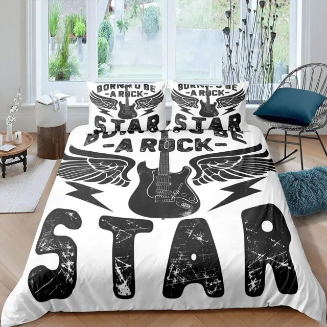 Housse de Couette Rock Musique Très Grand Ensemble de Literie Jazz Musique pour Adolescents Housse de Couette Graffiti Hip Hop Notes de Musique Polyester