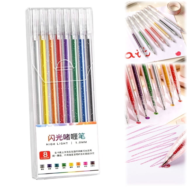 Glitter Gel Pens Set,8-18 Colors Metallic Shimmer Marker,1.0mm Fine Point Water-based Ink Sparkly Markers for Drawing Art Projects Card Making(8 Colors)