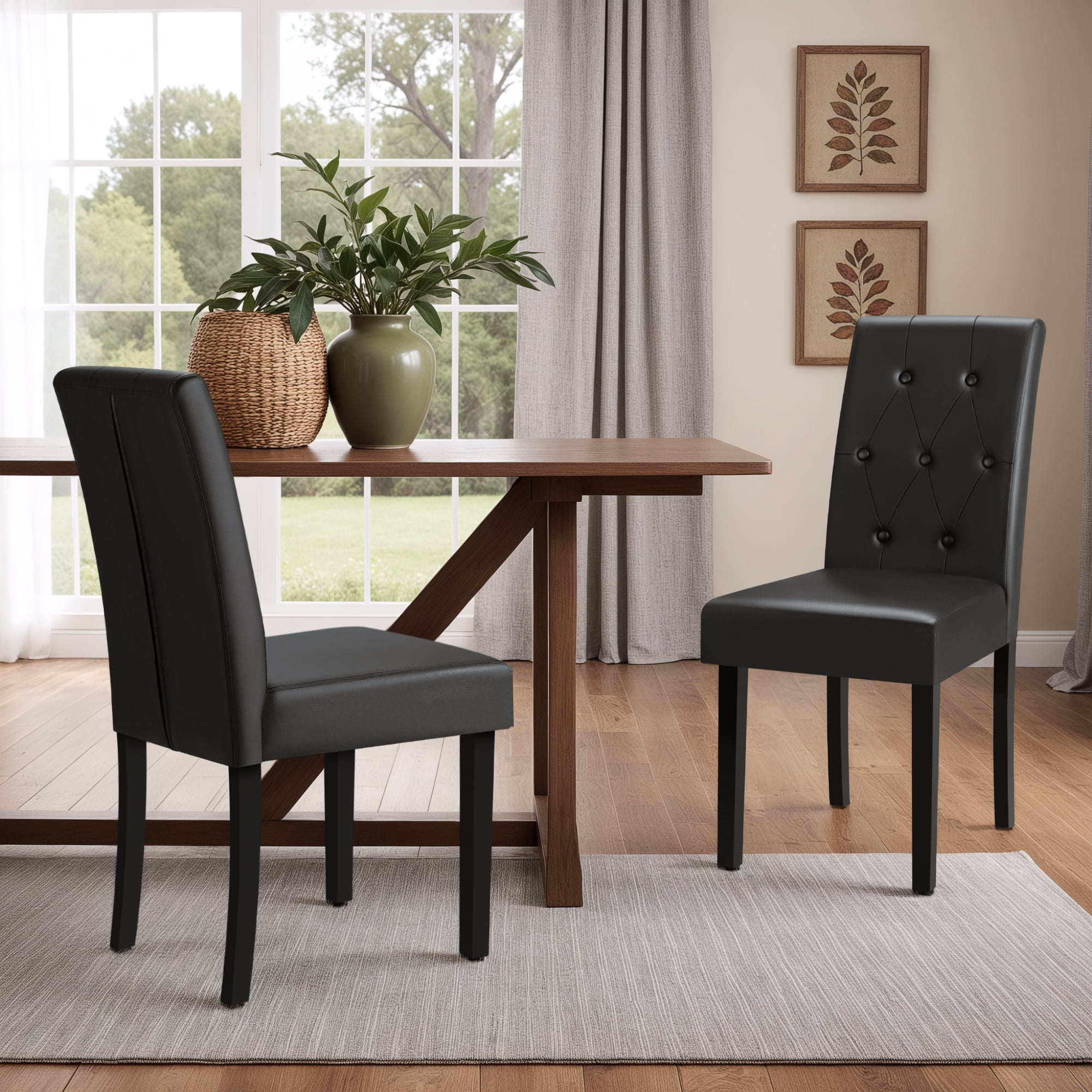 Homall Dining Chairs Set of 2,Urban Style PU Leather Dining Chairs,Kitchen,Dining Room Wooden Chairs, Black
