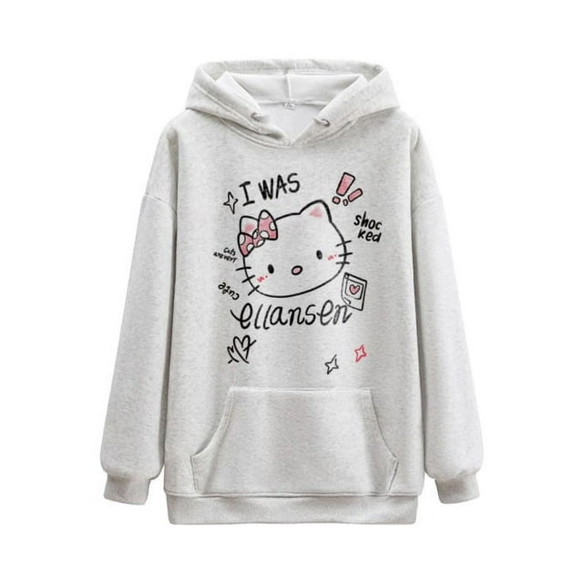 2024 New Winter Sweatshirt hello kitty Loose Slimming Look Versatile Cute hello kitty Velvet Thickeneded Style