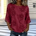 thumbnail image 2 of Womens Tank Tops 100% Cotton Fashion Casual Embroidery Round Neck 3/4 Sleeve Spring Blouse Tops, 2 of 7