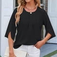 thumbnail image 4 of Blusa Informal de para Mujer, con Mangas 1/2 con Volantes, Cuello Redondo, Corte Holgado, Color Negro, Talla XL, 4 of 10