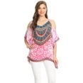 thumbnail image 5 of Sakkas Saanvi Printed Draped Short Sleeve Strap Cutout Shoulder V-Neck Kaftan Top - MM114-Multi - 1X/2X, 5 of 5