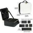thumbnail image 2 of Bolsa de almacenamiento de cosméticos de piel sintética de gran capacidad, impermeable, con compartimentos ajustables, para viaje, color negro y blanco., 2 of 5