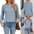 thumbnail image 2 of Round Neck Loose Fit Long Sleeve Solid Color Sweatshirt For Women Casual Pleated Shirt Fall Clothes Pullover Tunics Top apricot XXL, 2 of 4