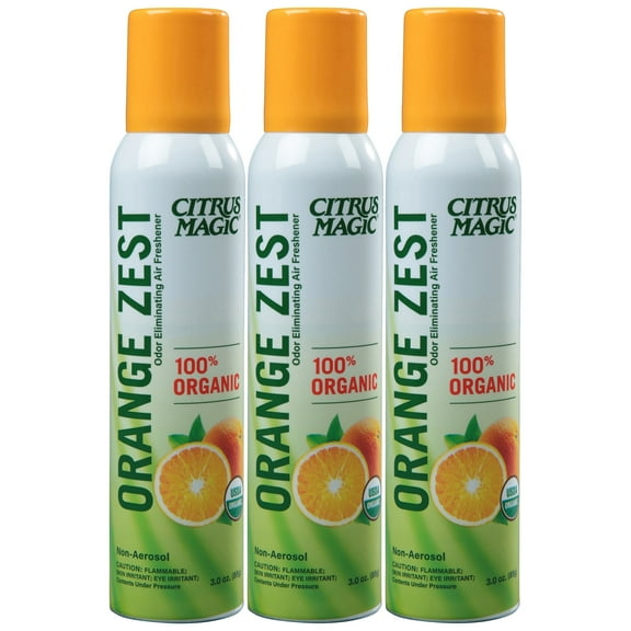 Citrus Magic Organic Odor Eliminating Air Freshener Spray, Orange Zest, 3-Ounce, 3 Pack