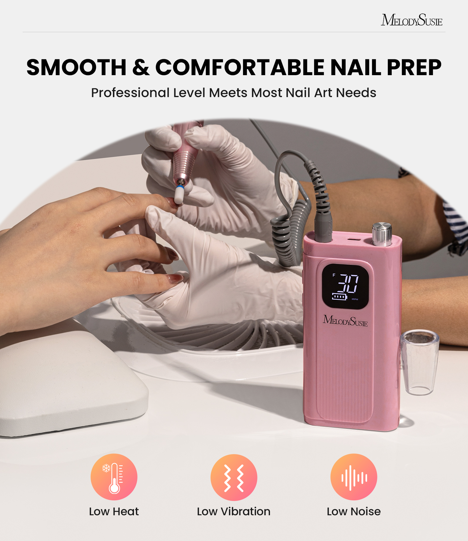 MelodySusie SC300E Clip-On Cordless Nail Drill, 30000 RPM, Pink photo 7