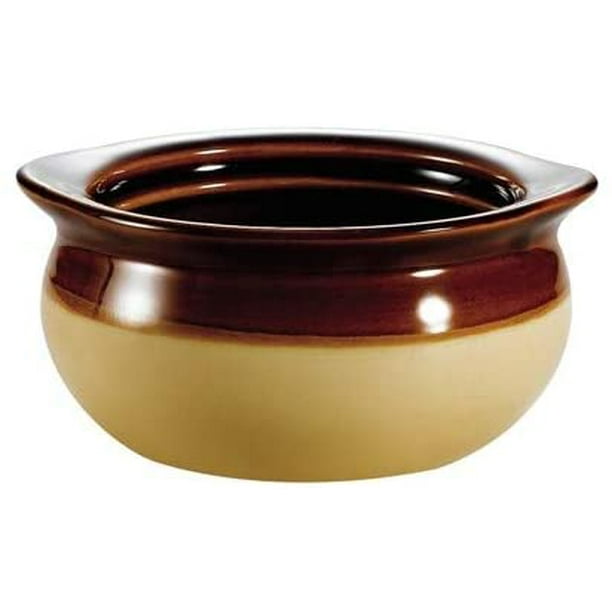 24 Case 12 oz. Brown and Ivory Onion Soup Crock / Bowl Top diameter 5