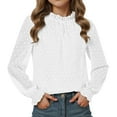 thumbnail image 5 of Utlike Girls Shirt Flocked Mesh Ruffle Blouse Long Sleeve Shirt With Elastic Elegant Stand Collar Tops For Toddler Skin-Friendly Tee Size 9 Years-10 Years White, 5 of 5