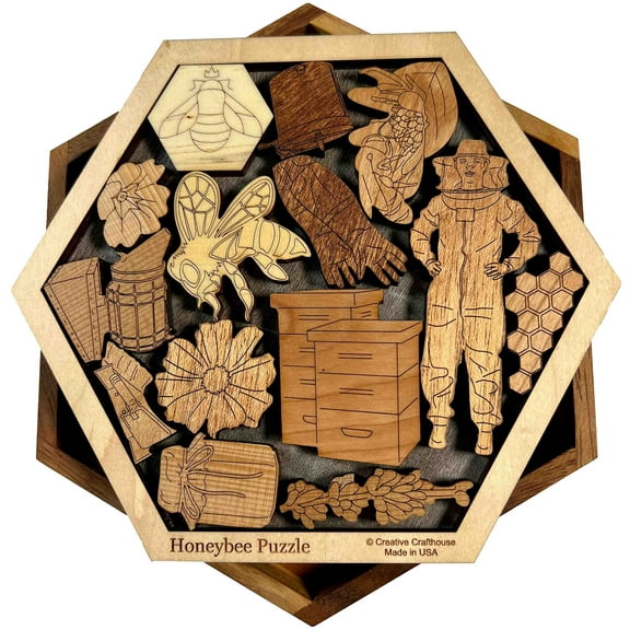 Creative Crafthouse Honey Bee Puzzle, Hexagon Wood Art Gift and Decor, USA