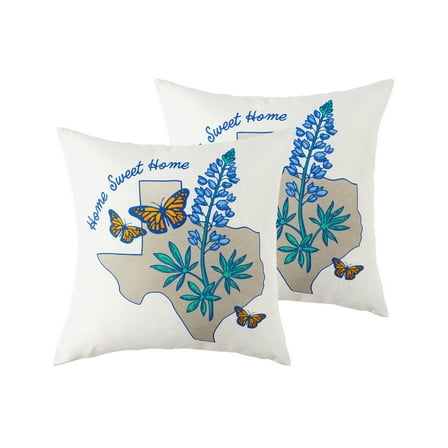 Mainstays 2-pack Texas Home Sweet Home Flower Reversible Outdoor Throw Pillow 16 inch, Multicolor