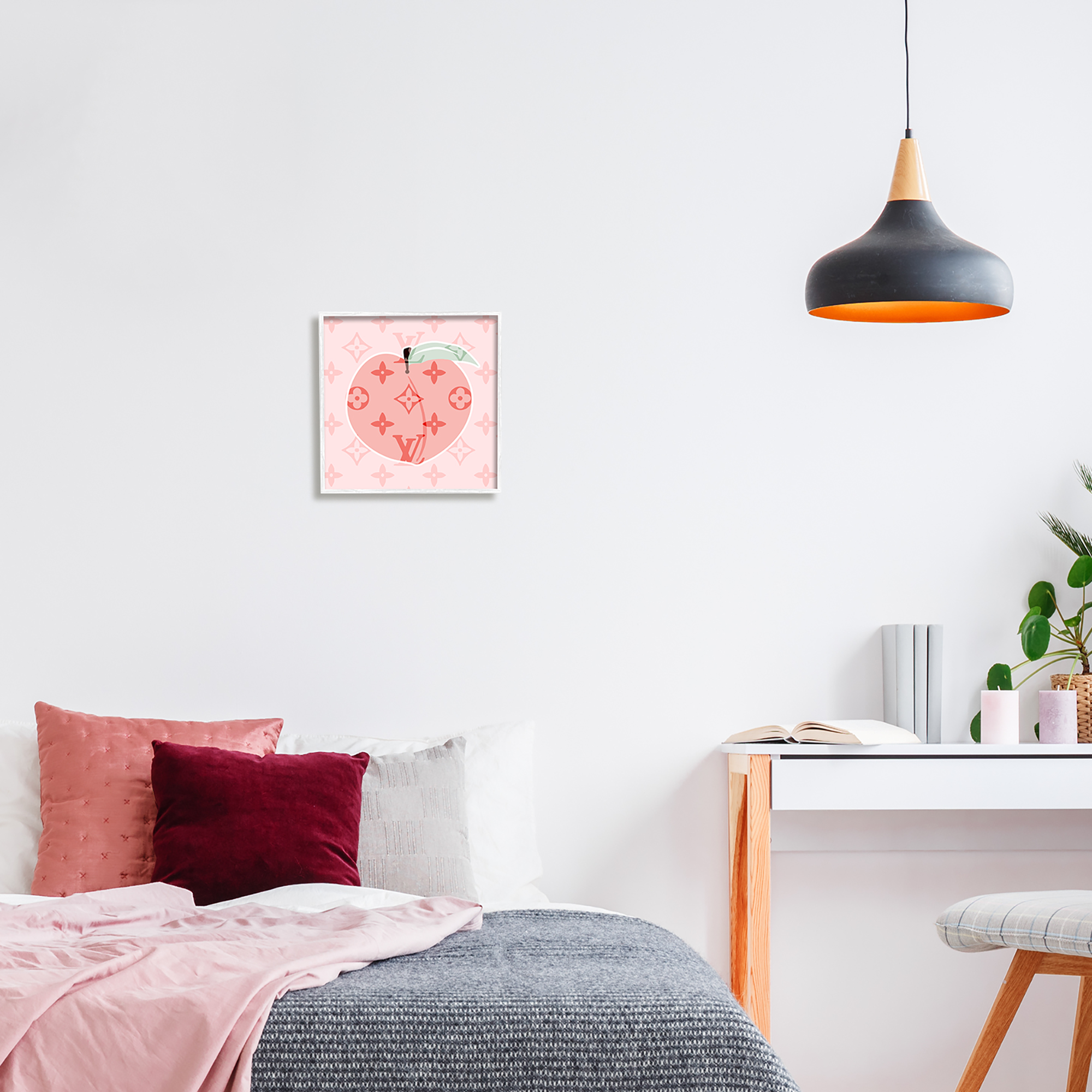 Stupell Industries Pink Patterned Peach Food & Beverage Painting White Framed Art Print Wall Art, 12 x 12