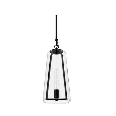 Desmond 8 in. 1-Light Modern Black Hanging Pendant Light with Smoke Seeded Glass Shade