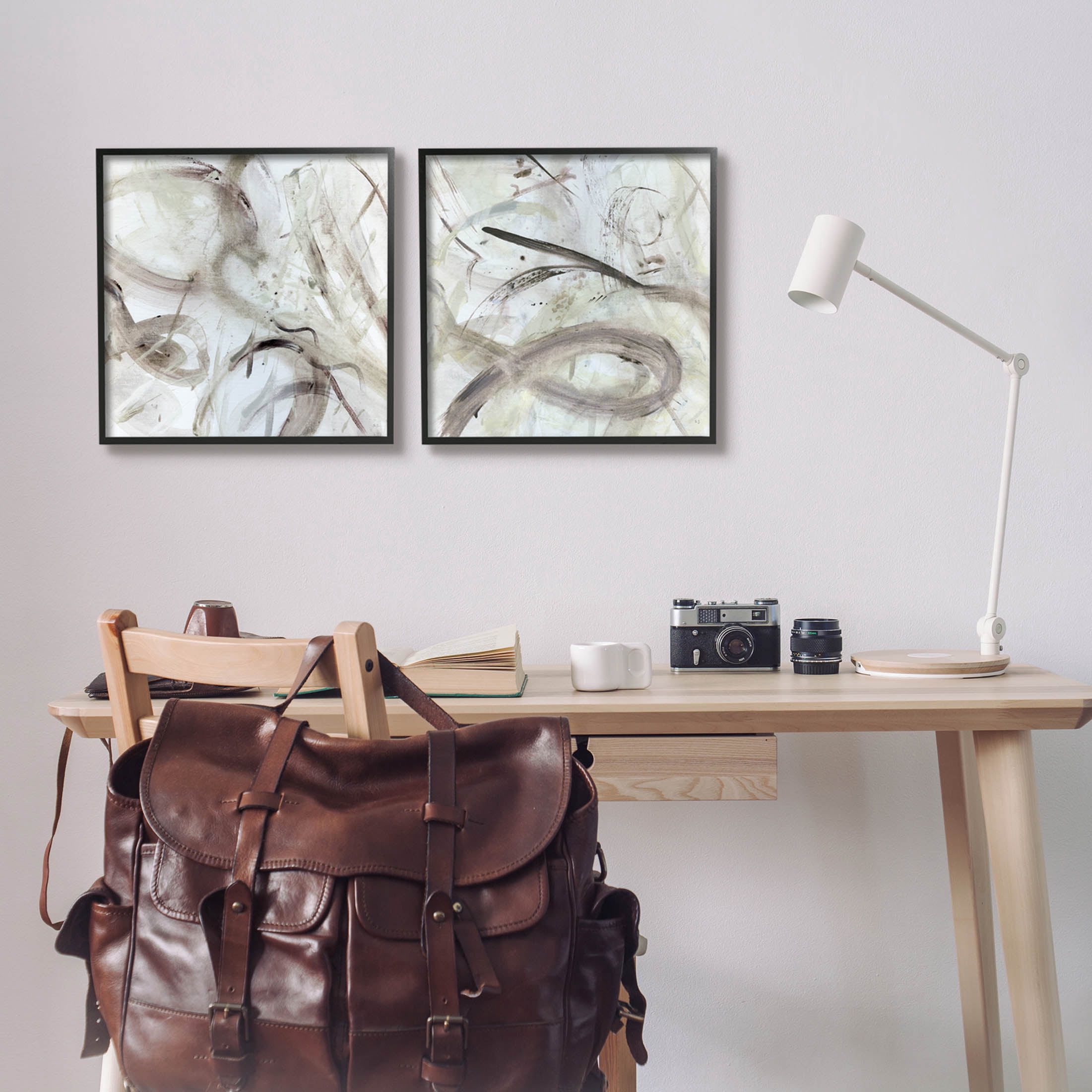 Stupell Industries Modern Neutral Tones Abstract Painting Black Framed Art Print Wall Art, Set of 2, Design by Susan Jill
