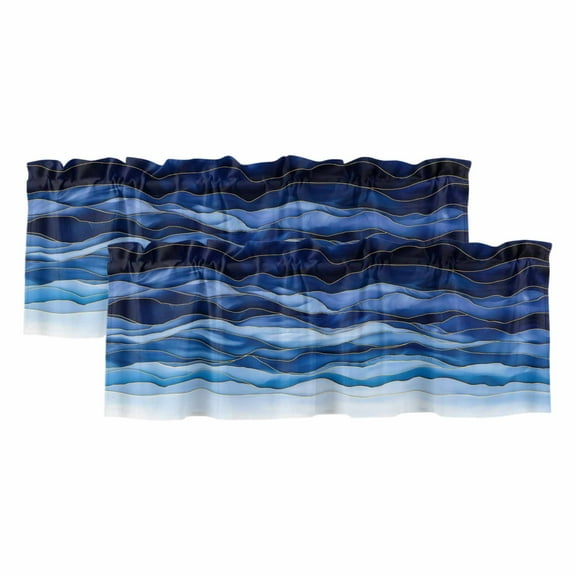 2 Pack Blue Valance for Window Gradient Ripple Abstract Kitchen Valance Rod Pocket Short Curtain Topper Decorative Window Treatment for Living Room Bedroom 54"x18"