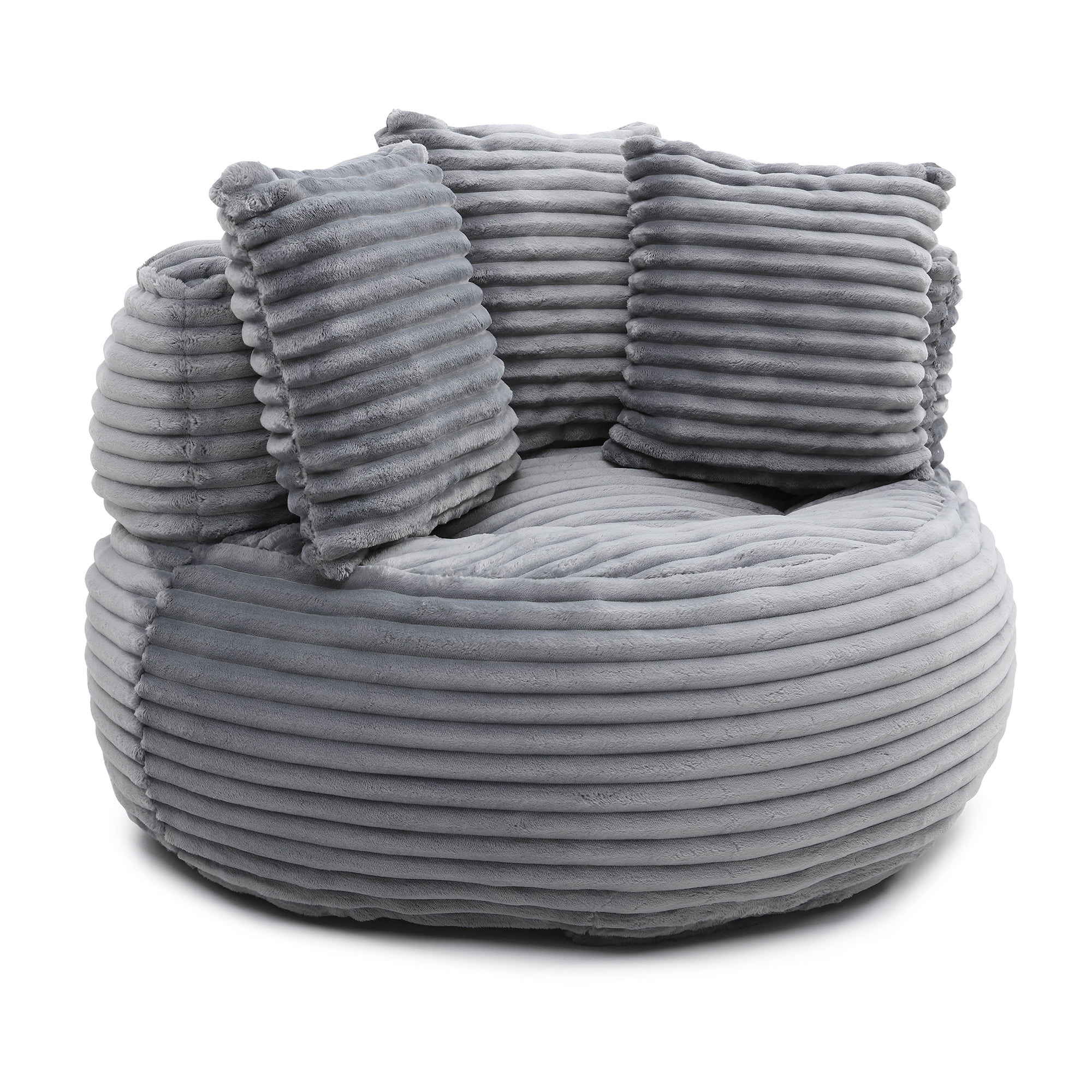 HIUU 45" Gray Bean Bag Chair for Adults with Pull String,Cozy Corduroy Memory Foam Chair,Oversized Bean Bag Chairs for Reading,Floor Beanbag Sofa