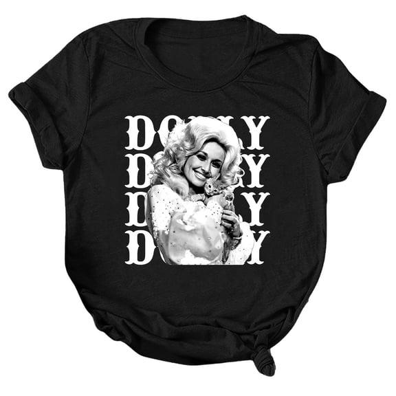 Dolly Shirt for Women Country Music Graphic Tee Repeated Name Portrait T Shirt Short Sleeve Crew Neck Casual Western Top