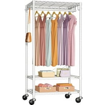 P6 Medium Rolling Clothes Rack Heavy Duty, Clothing Racks for Hanging Clothes, Freestanding Garment Rack with Wheels, Portable Closet Rack Max Load 370 LBS, 30''W x 14''D x 77.6''H, White
