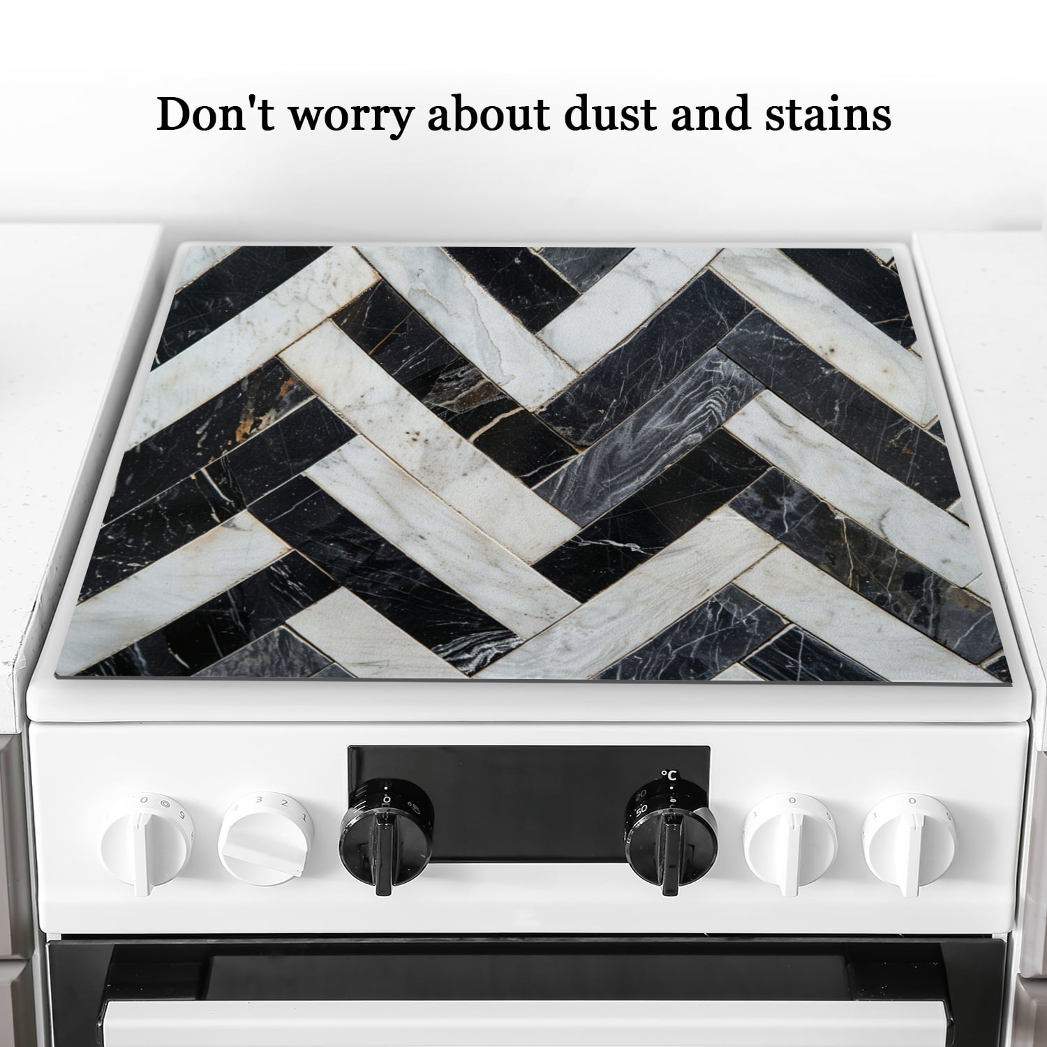 Stove Top Covers for Ceramic Stove, Abstract Geometric Art Black Gray Marble Print Heat Resistant Cooktop Protector, Square Multi-functional Mat for Kitchen RV (28×20 Inch)
