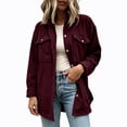 thumbnail image 2 of Mifsaly Womens Waffle Knit Shacket Lapel Collar Button Down Long Sleeve Shirt Jacket Relaxed Fit Work Office Daily Casual Fall Outerwear Wine,L, 2 of 7