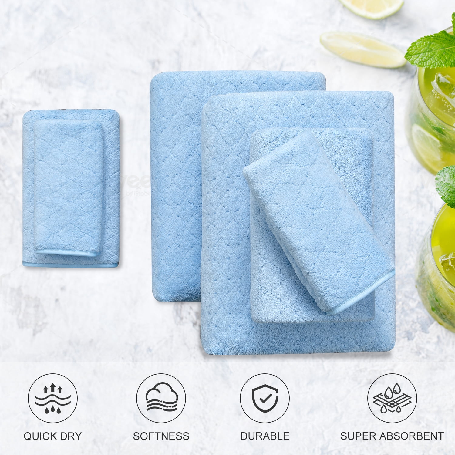 Green Essen 4 Pack Bath Towels Extra Large 35"x 70"Highly Absorbent Quick Dry Large Bath Towels Oversized Microfiber Bath Sheets Soft Bulk Towels for Bathroom Kitchen Spa Hotel Gym Pet(Blue)