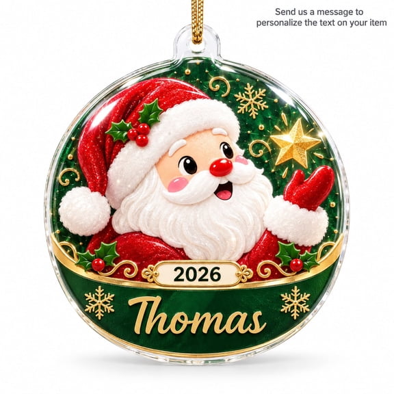 Ornament Santa Design Glitter Acrylic Tree Decor Christmas Holiday