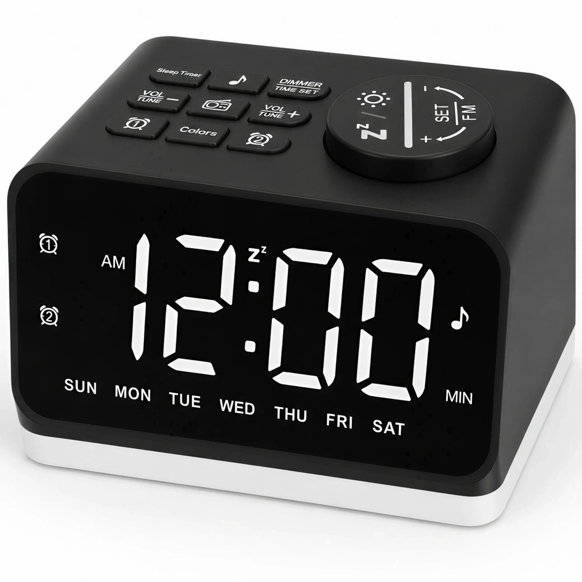 Digital Alarm Clock with FM Radio for Bedroom, 8 Colors Night Light with 2 Charging Port, Sleep Sound Machines with Timer, Dual Alarm, Loud Alarm and Easy to Use