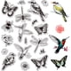 thumbnail image 1 of Sellos transparentes con pájaros realistas: mariposas, abejas, flores, libélulas, plantas, insectos voladores. Fondo vintage. Sello de silicona para sello postal., 1 of 9