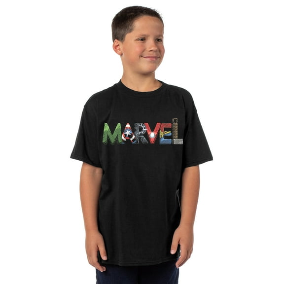 Marvel Boys' Superhero Inspired Character Filled Block Letter Logo Design Kids T-Shirt