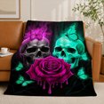 thumbnail image 2 of Skull Rose Gothic Flannel Fleece Blanket Dark Style Soft Cozy Throw Blanket Home Decor Bedroom Decoration SPXUBZ 60"x50", 2 of 5